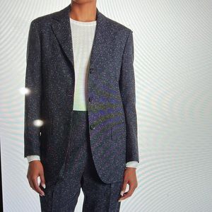 Ferragamo deep indigo crosshatch blazer, 3 button, flap pockets,EU42/US 8,NWOT